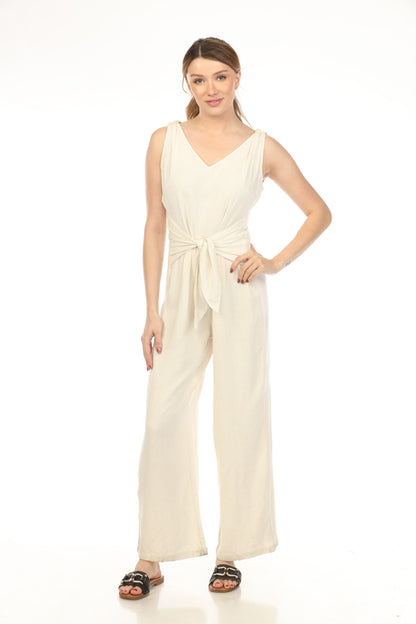 Ivory Tie Front Zipper Back Jump Suit