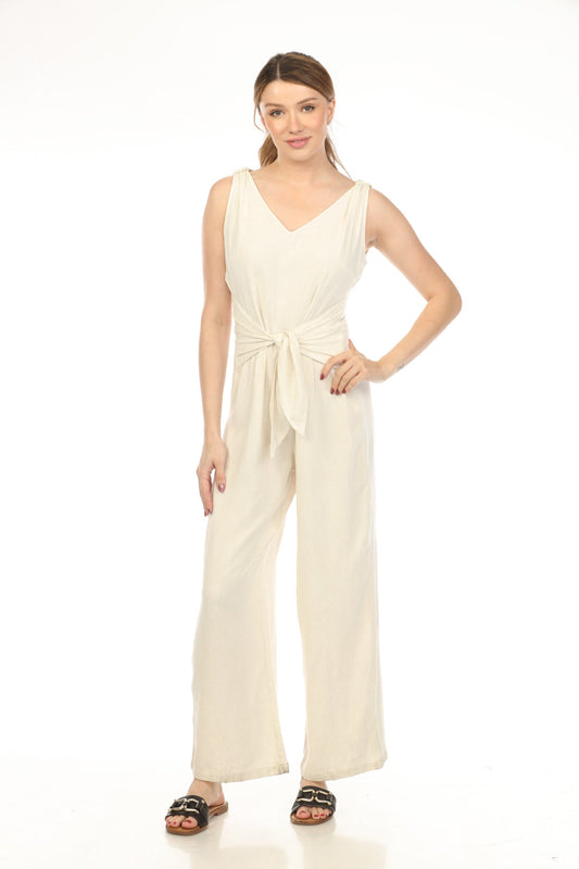Ivory Tie Front Zipper Back Jump Suit