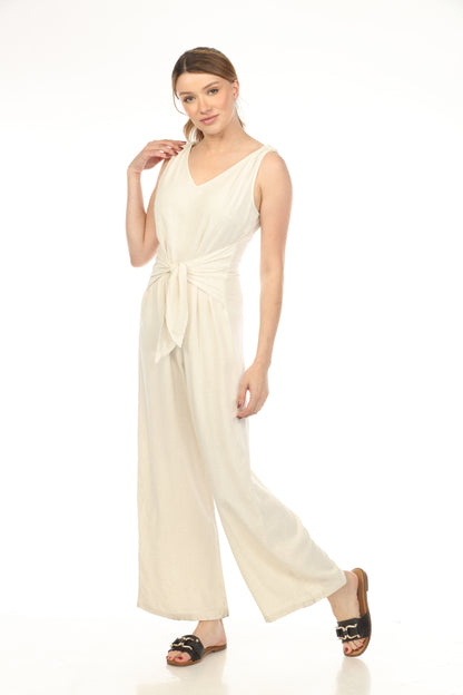 Ivory Tie Front Zipper Back Jump Suit