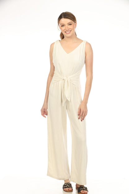 Ivory Tie Front Zipper Back Jump Suit