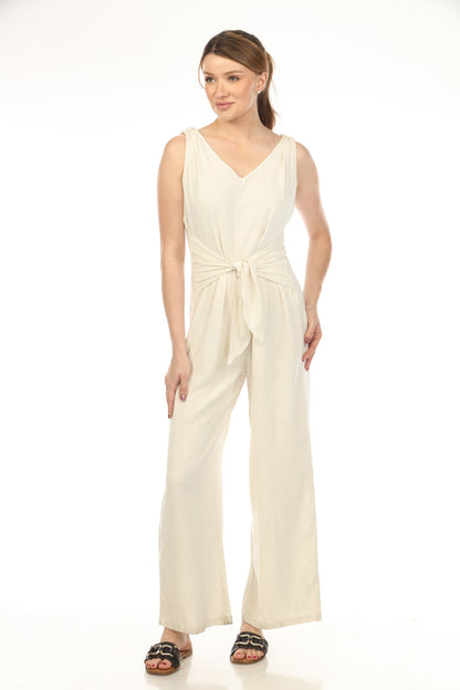 Ivory Tie Front Zipper Back Jump Suit