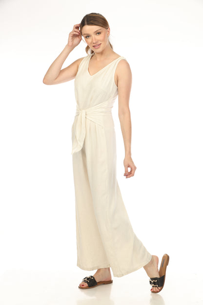 Ivory Tie Front Zipper Back Jump Suit