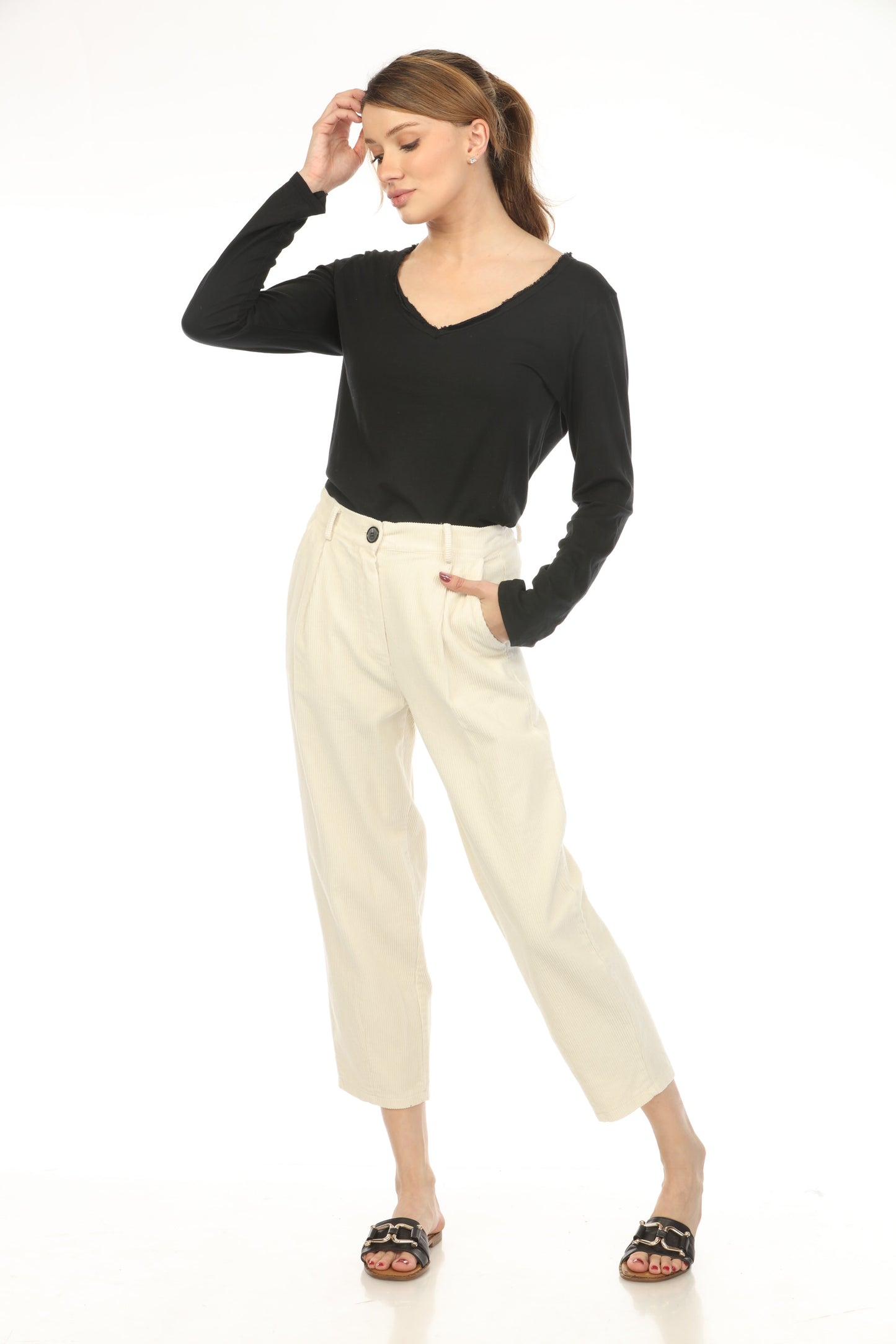 Black 100% Cotton V Neck Top