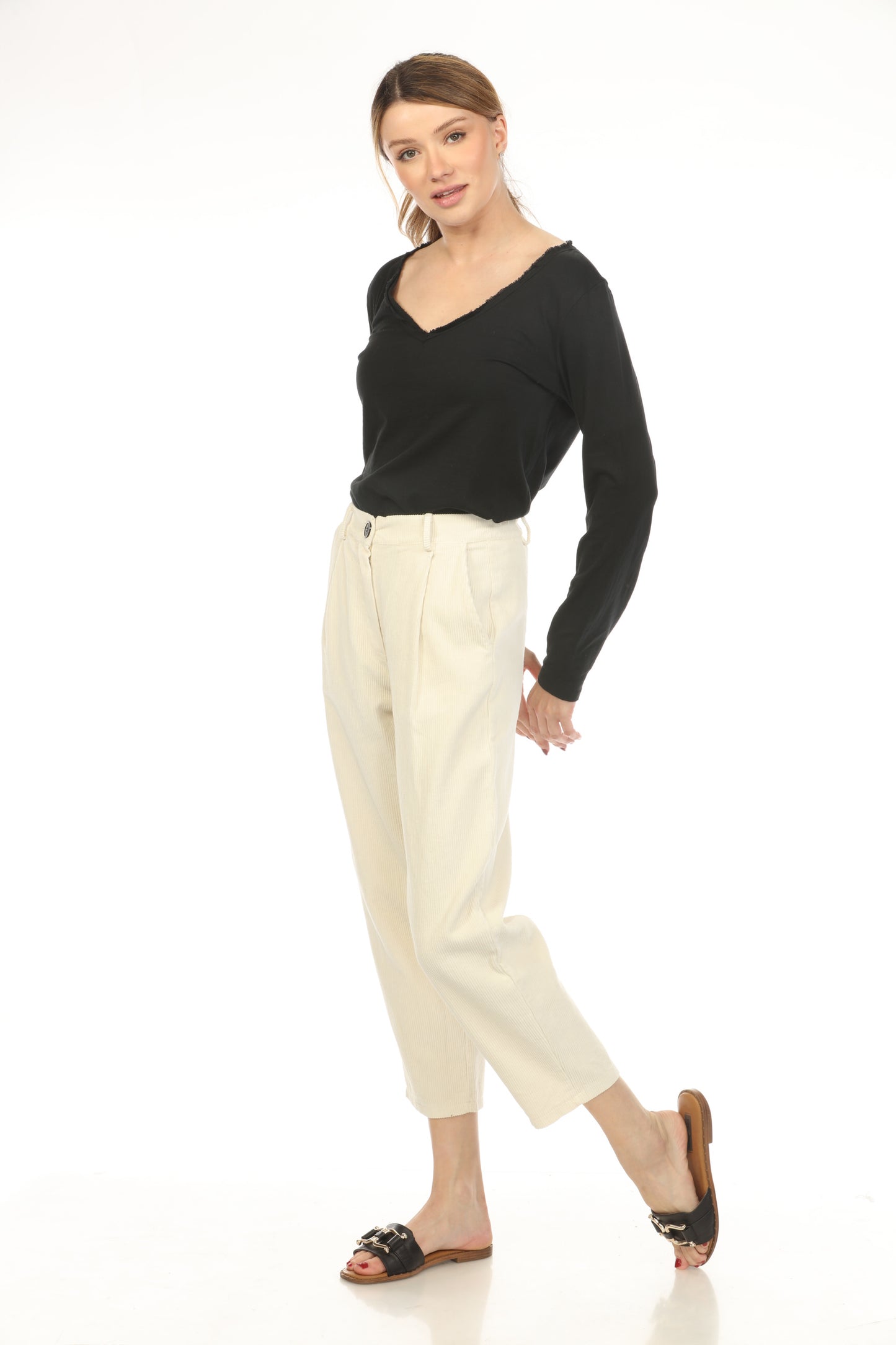 Black V Neck Pocket Top