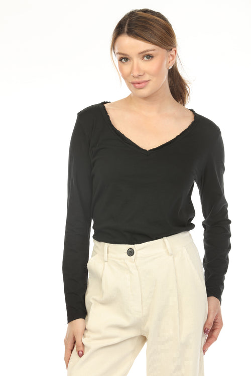 Black 100% Cotton V Neck Top