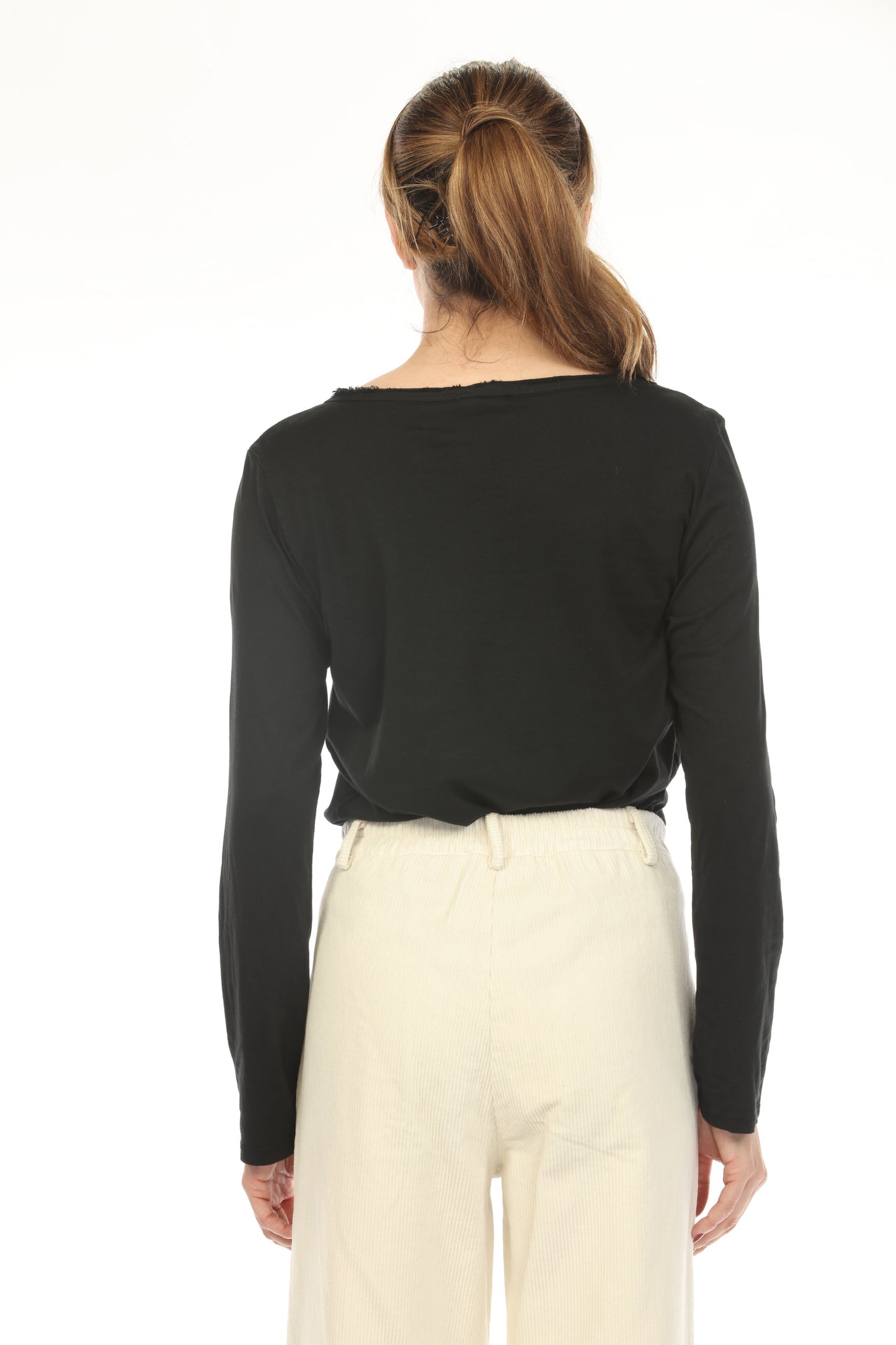 Black 100% Cotton V Neck Top