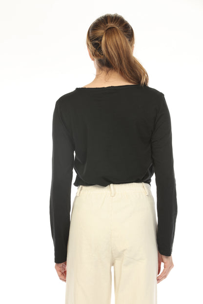 Black V Neck Pocket Top