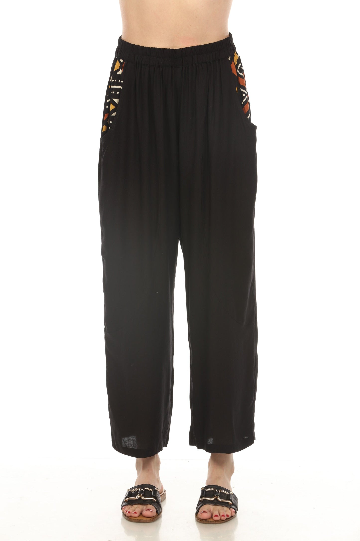 Geometric Style Black Pocket Pants