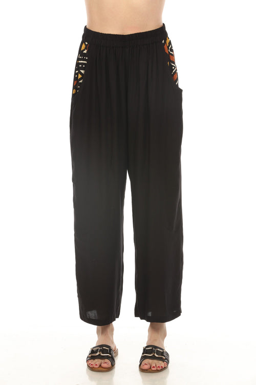 Geometric Style Black Pocket Pants