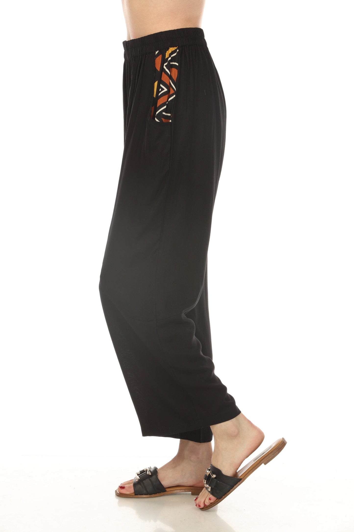 Geometric Style Black Pocket Pants