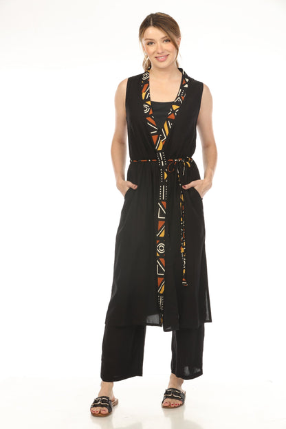 Black Geometrical Border Pocket Kimono