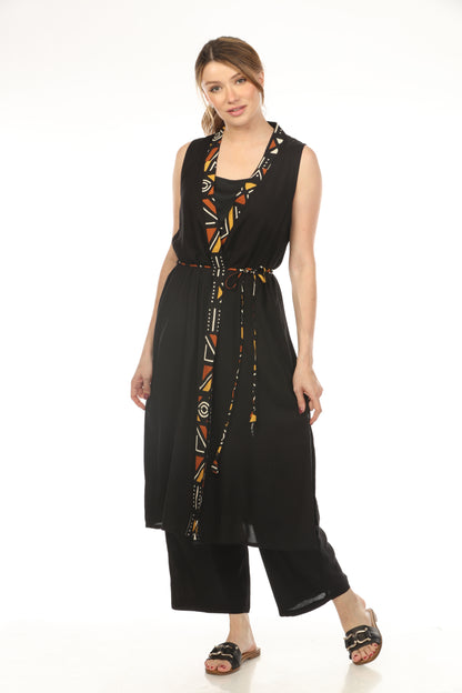 Black Geometrical Border Pocket Kimono