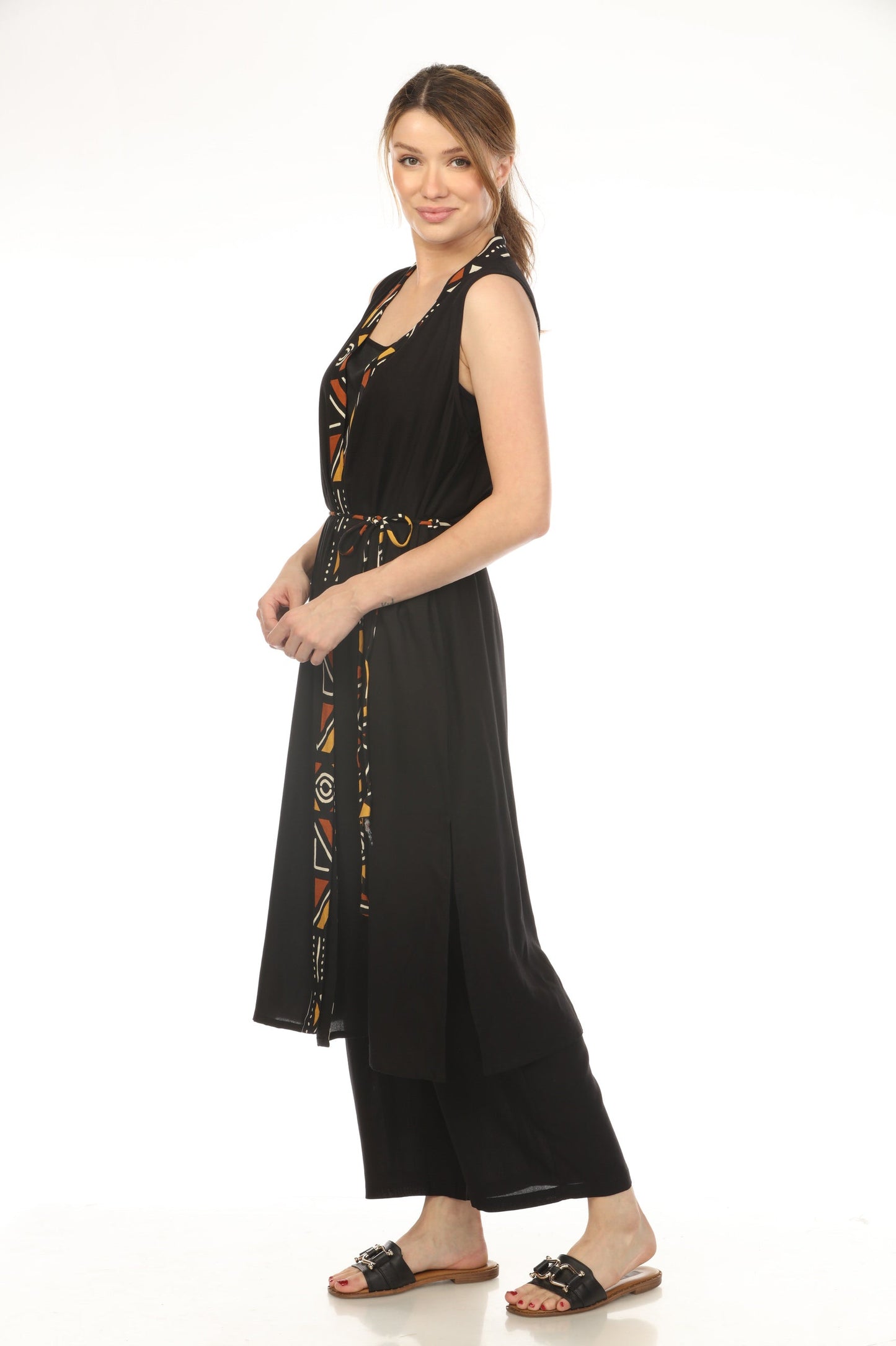 Black Geometrical Border Pocket Kimono