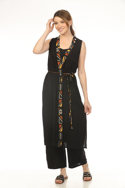 Black Geometrical Border Pocket Kimono