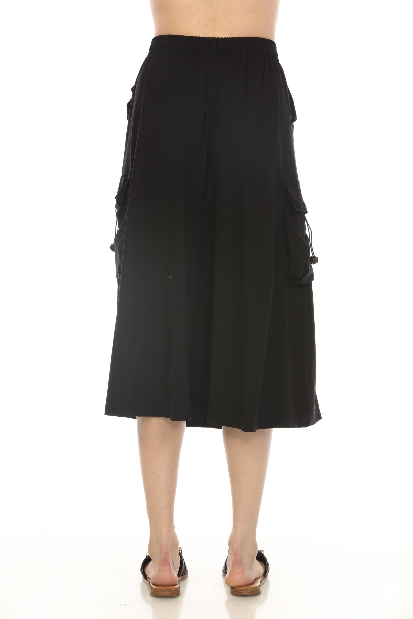 Black Cargo Elastic Waist Pockets Skirt