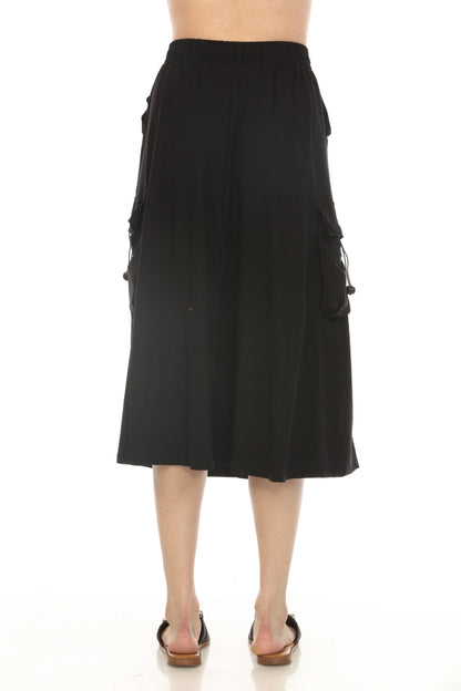 Black Cargo Elastic Waist Pockets Skirt