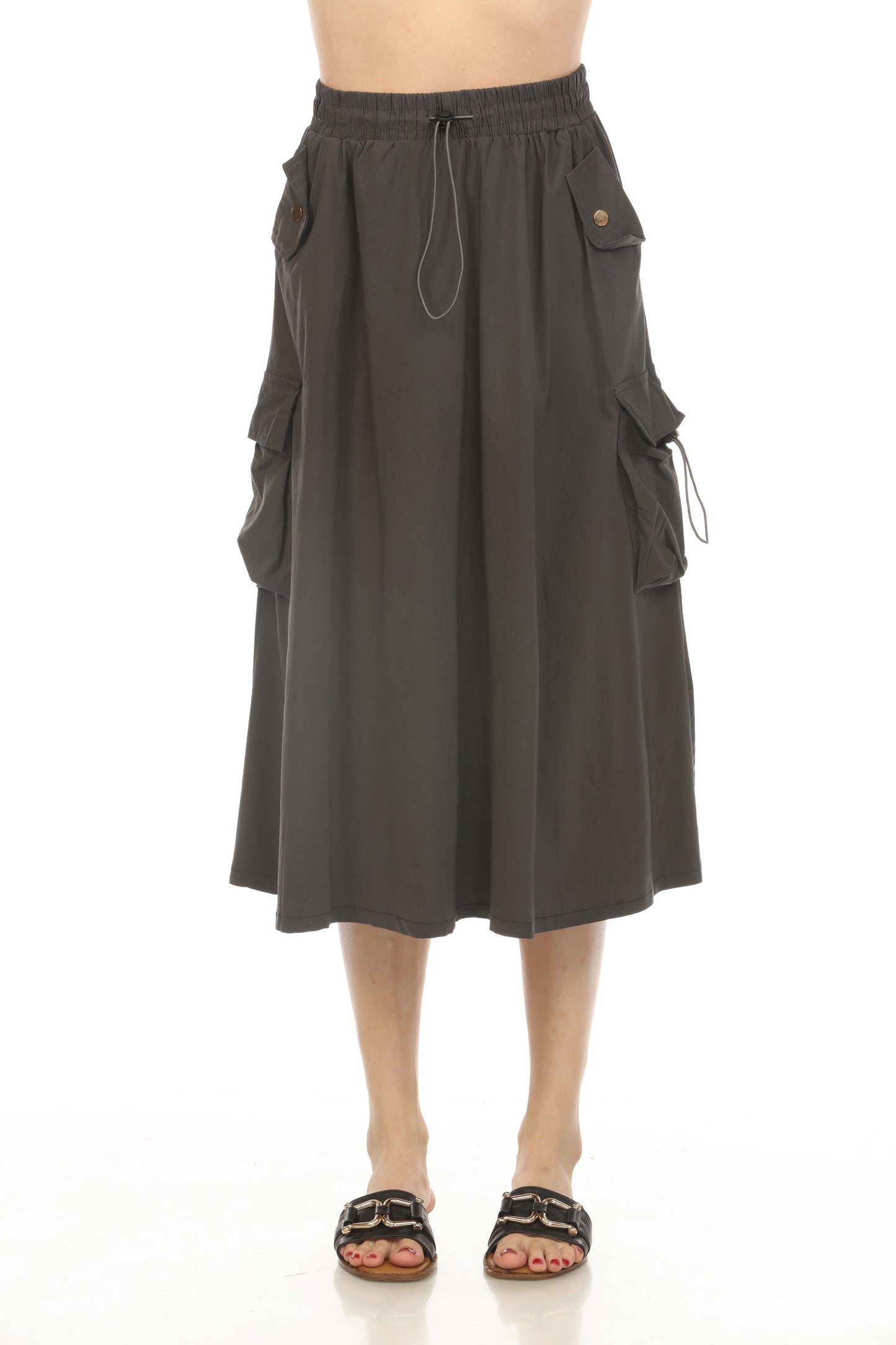 Black Cargo Elastic Waist Pockets Skirt