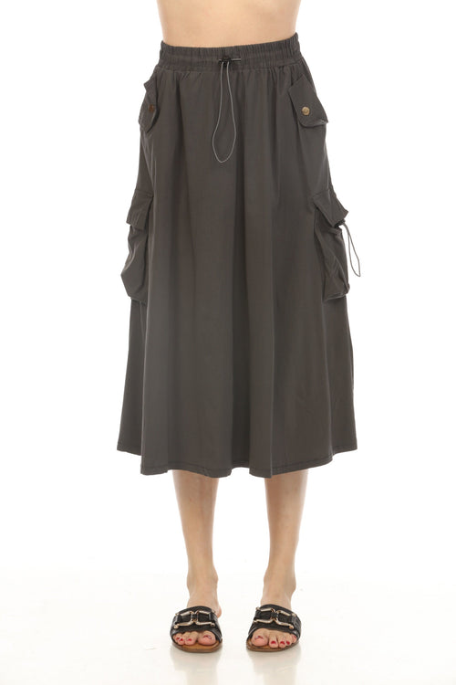 Black Cargo Elastic Waist Pockets Skirt