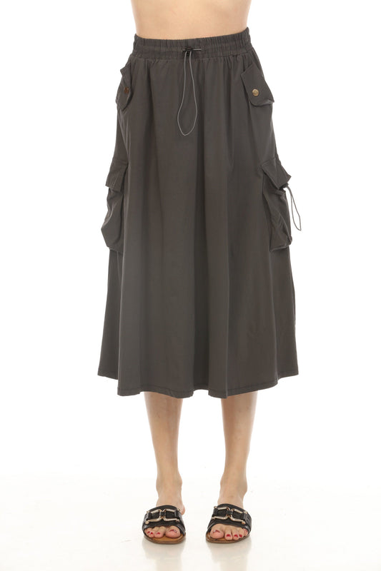 Black Cargo Elastic Waist Pockets Skirt