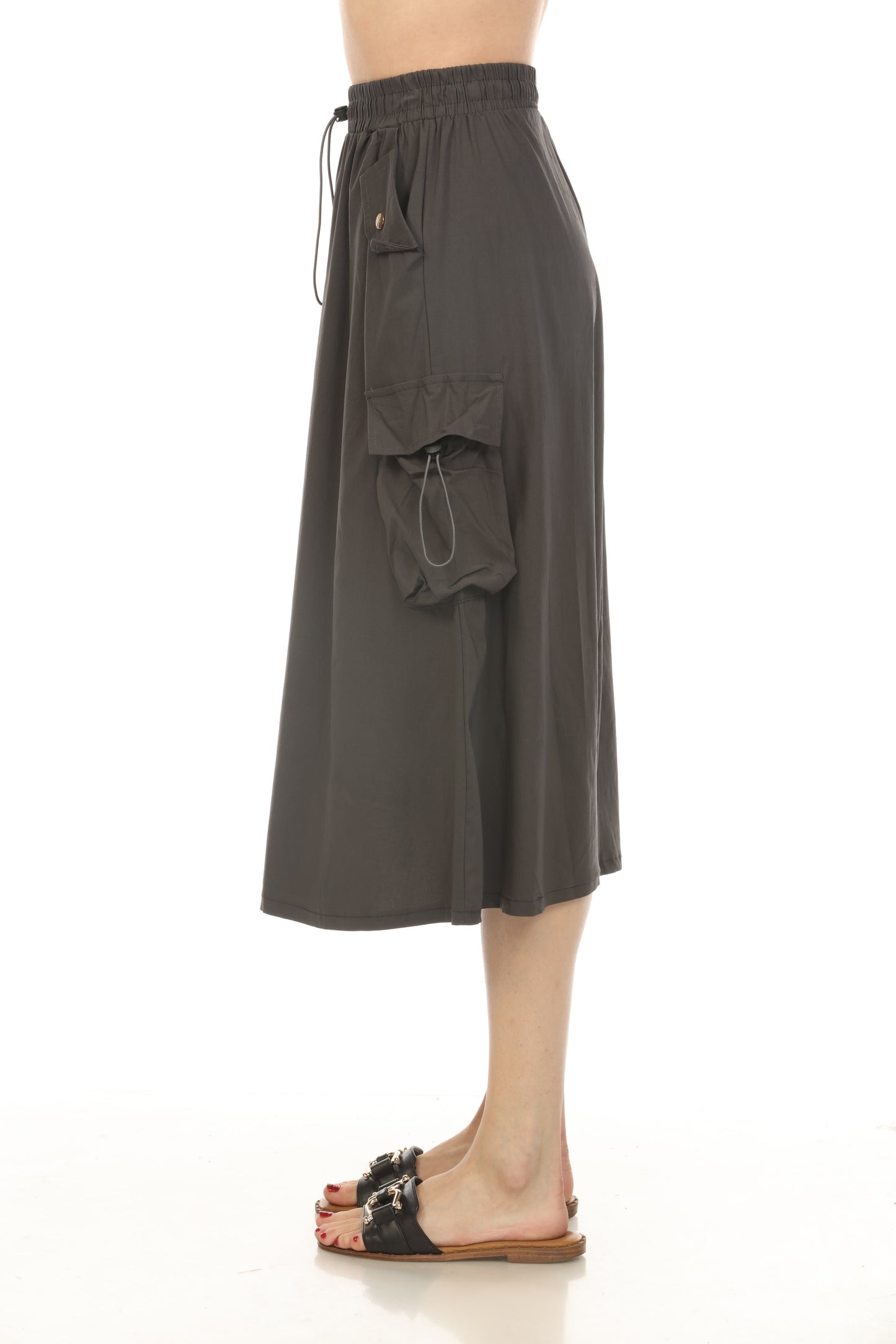 Black Cargo Elastic Waist Pockets Skirt