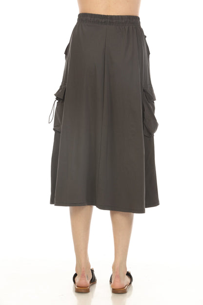 Black Cargo Elastic Waist Pockets Skirt