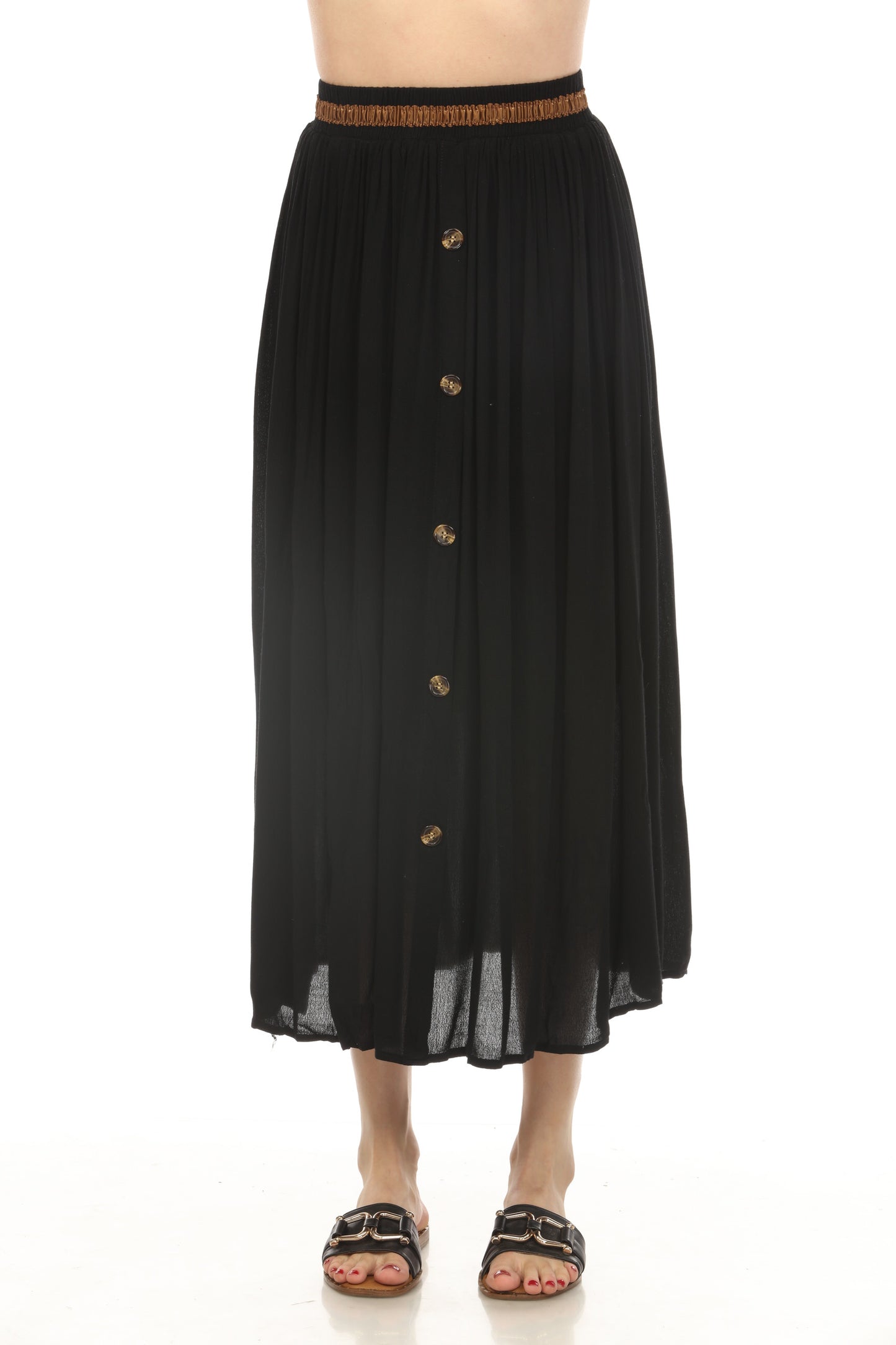 Black Button Detailed Elastic Waist Skirt