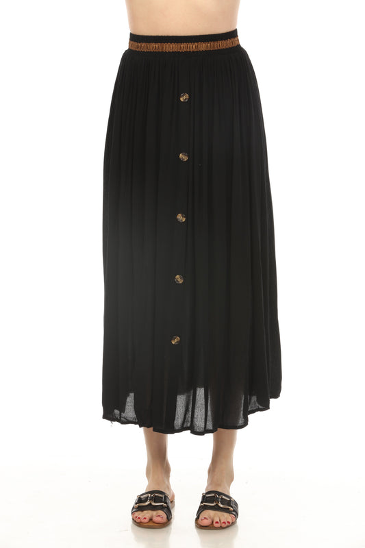 Black Button Detailed Elastic Waist Skirt