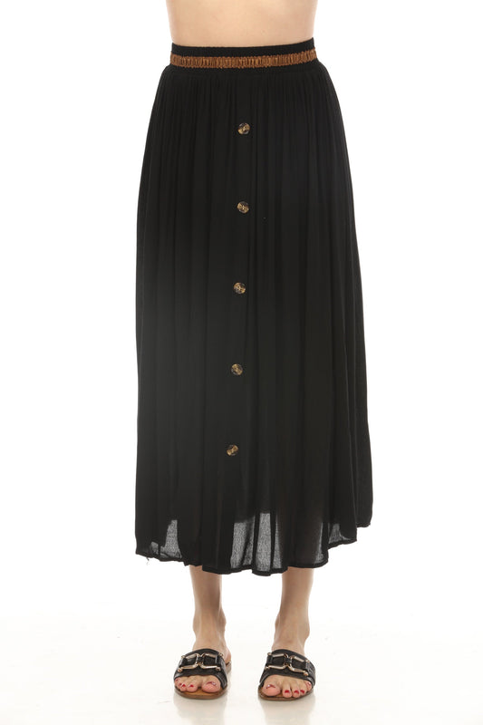 Black Button Detailed Elastic Waist Skirt