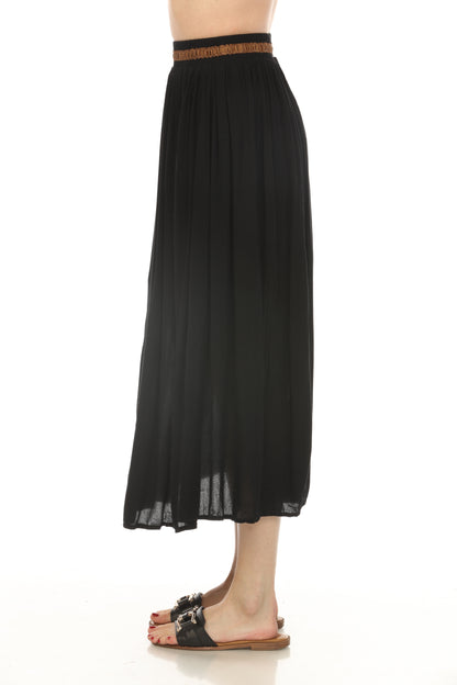 Black Button Detailed Elastic Waist Skirt