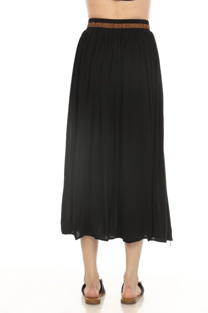 Black Button Detailed Elastic Waist Skirt