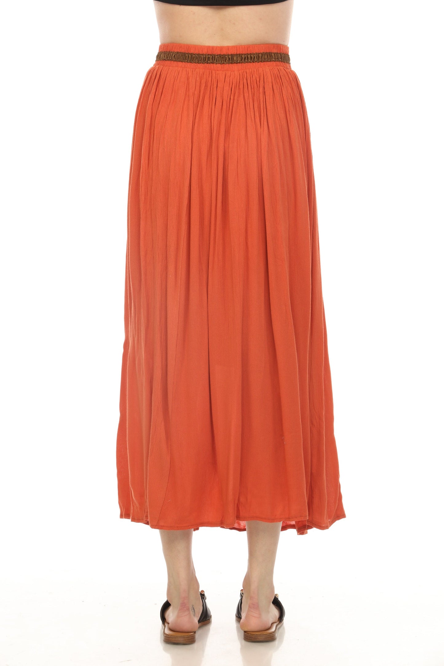 Rust Button Detailed Elastic Waist Skirt