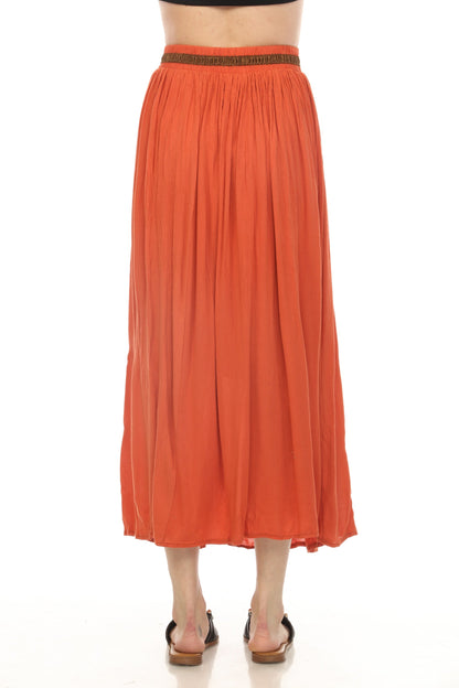 Rust Button Detailed Elastic Waist Skirt