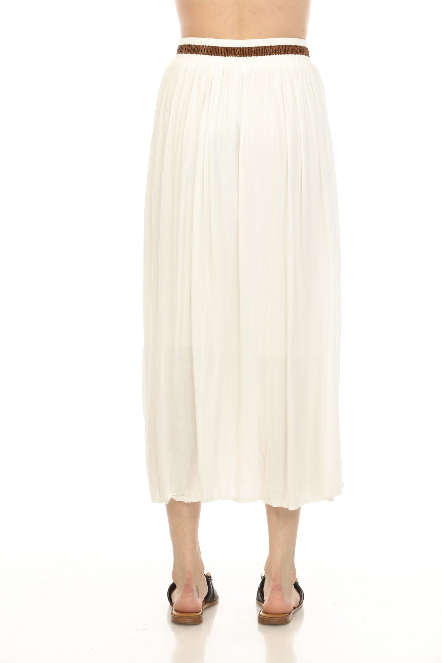 White Button Detailed Elastic Waist Skirt
