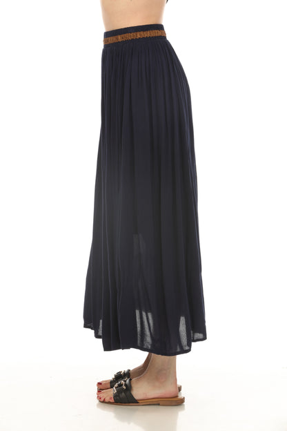 Navy Button Detailed Elastic Waist Skirt