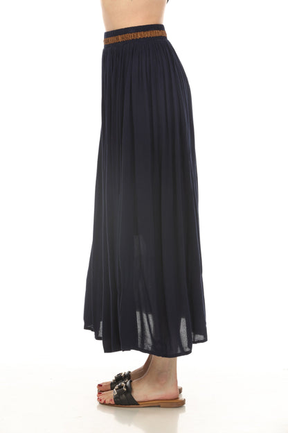 Navy Button Detailed Elastic Waist Skirt