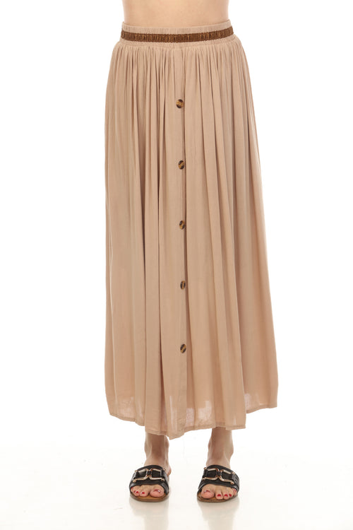 Beige Button Detailed Elastic Waist Skirt