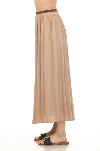 Beige Button Detailed Elastic Waist Skirt