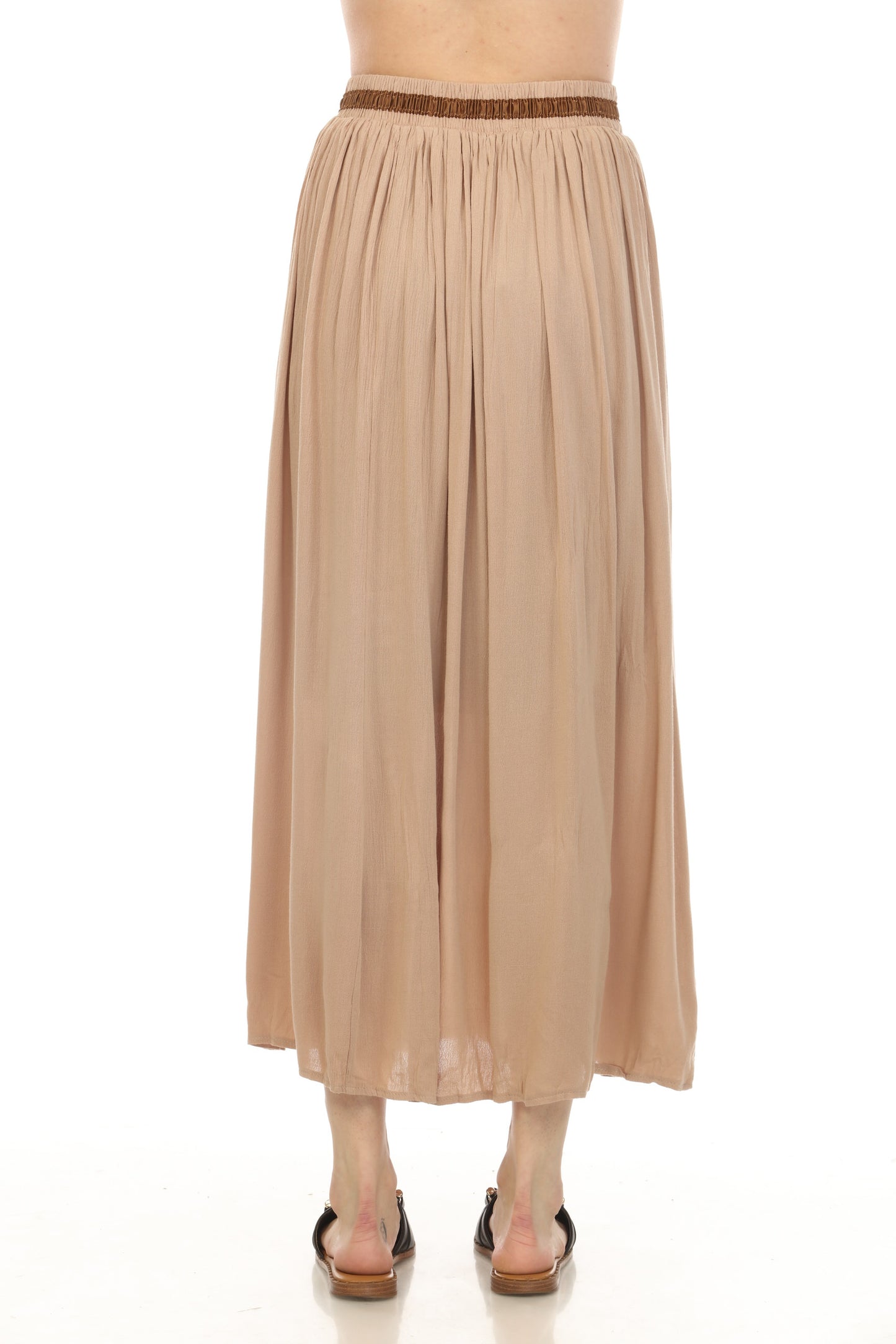 Beige Button Detailed Elastic Waist Skirt
