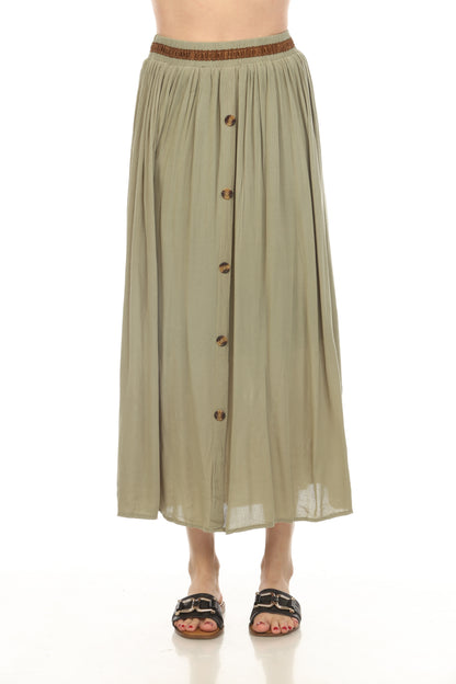 Olive Button Detailed Elastic Waist Skirt