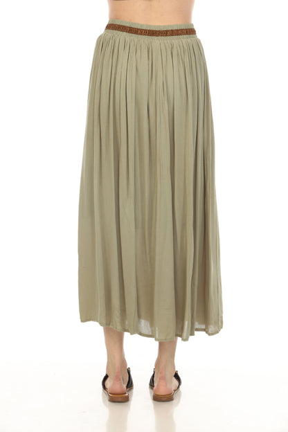 Olive Button Detailed Elastic Waist Skirt