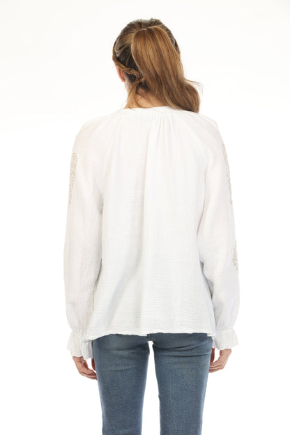 White Beige Printed Full Sleeves Top