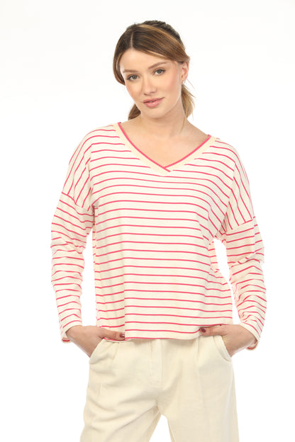 Fushia off white v neck Top CT2835