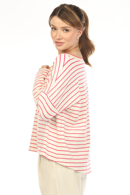 Fushia off white v neck Top CT2835