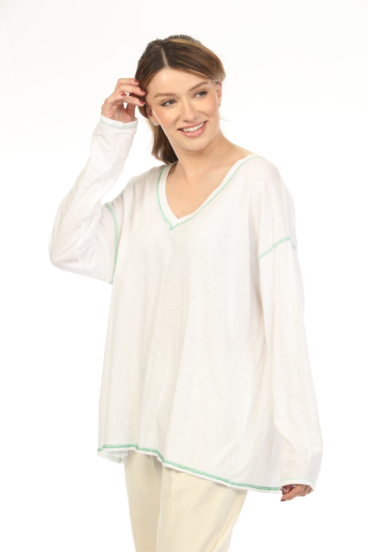 Colwhite V neck 100% cotton Top JY3636