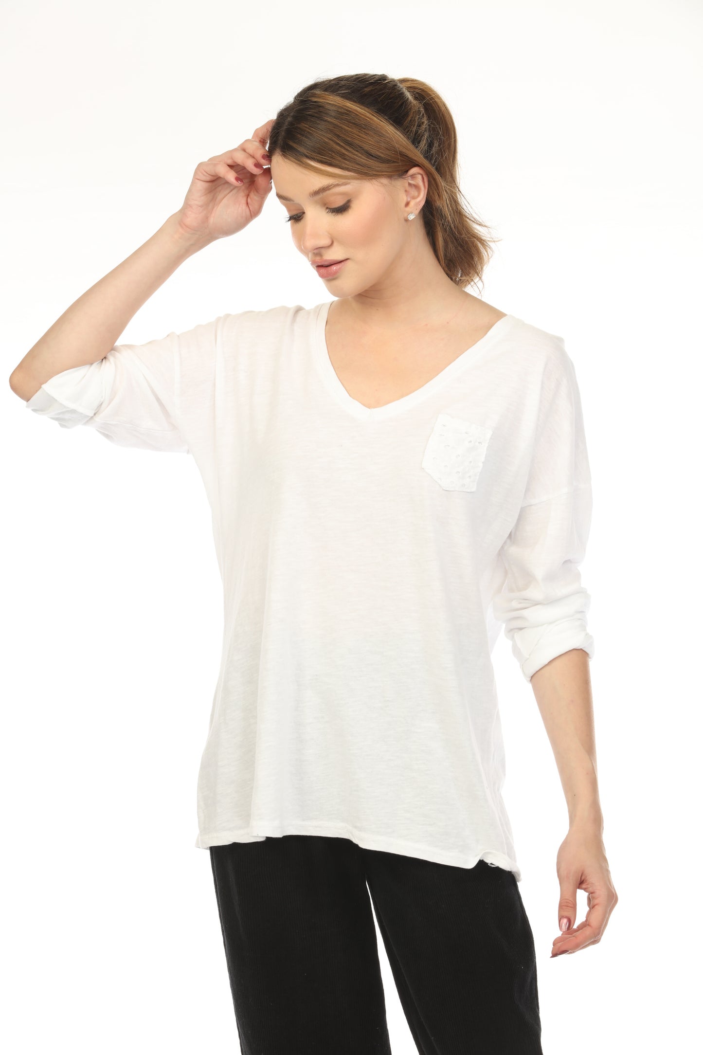 Colwhite V neck 100% cotton Top JY3636