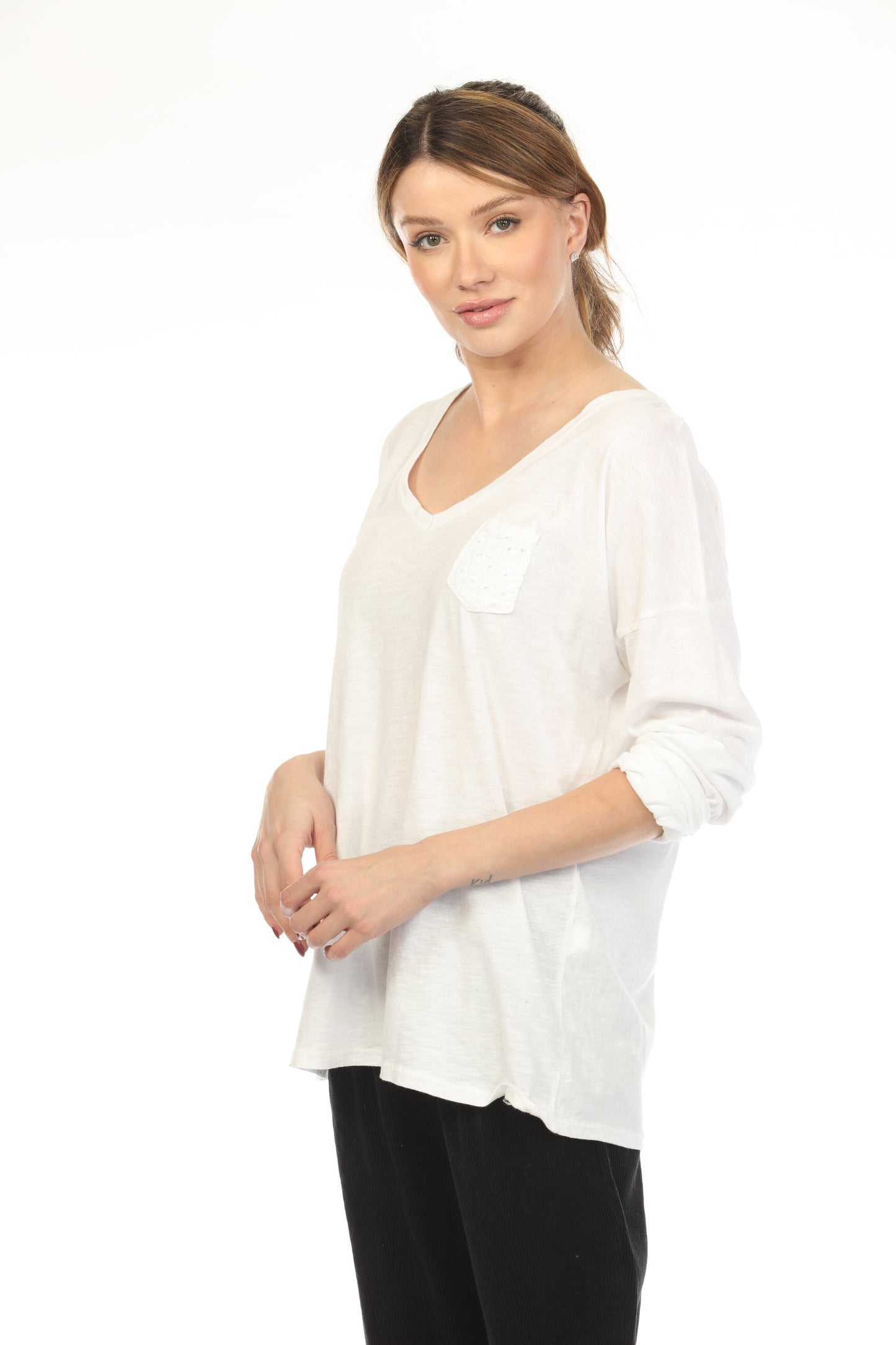 Colwhite V neck 100% cotton Top JY3636