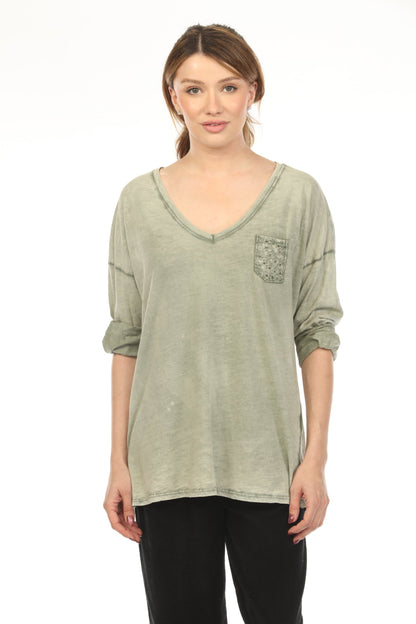 Olive V Neck 100% Cotton Top