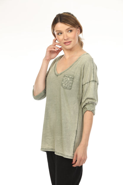 Olive V Neck 100% Cotton Top