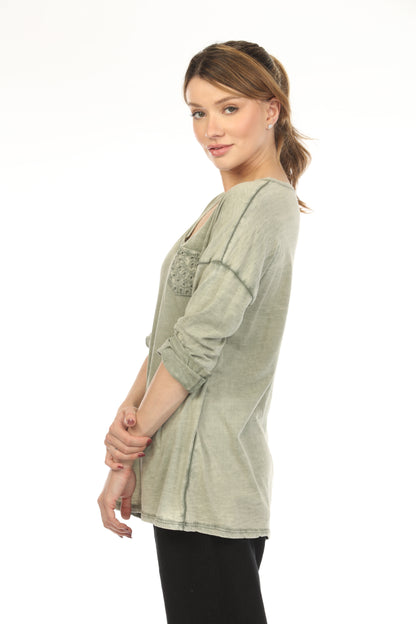Olive V Neck 100% Cotton Top