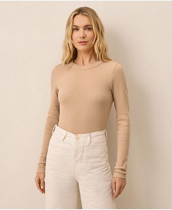 Beige ribbed full sleeves top